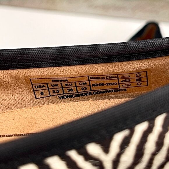 Vionic Minna Zebra Print Ballet Flats With Bow Detail - Black & White Size 6 - Picture 15 of 16